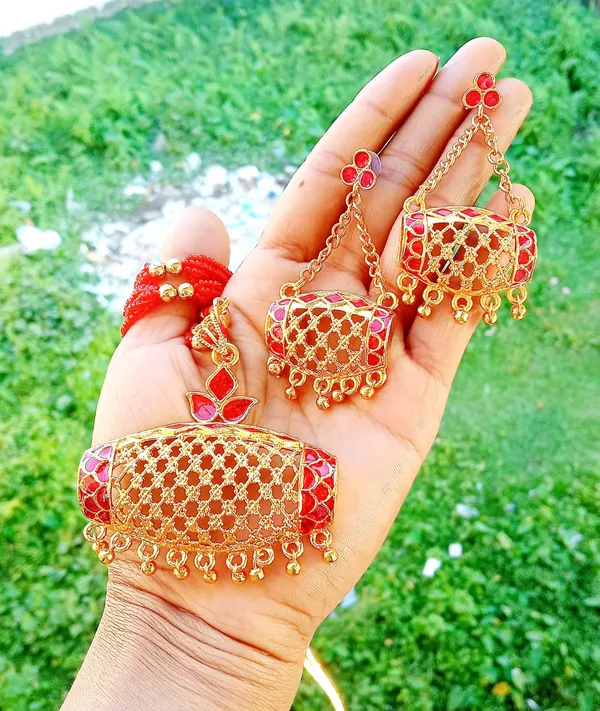 Assamese_Traditional_Red_Meenakari_Jewellery_Set_For_Women